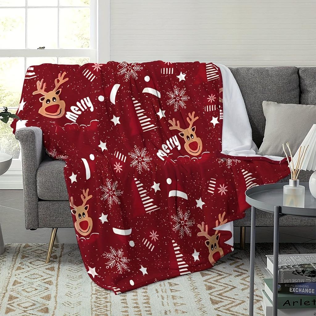 Cozy ChristmasThemed Digital Print Blanket Soft Festive Throw for Couch & Camping Friendly Flannel Machine Washable Cozy Blanket