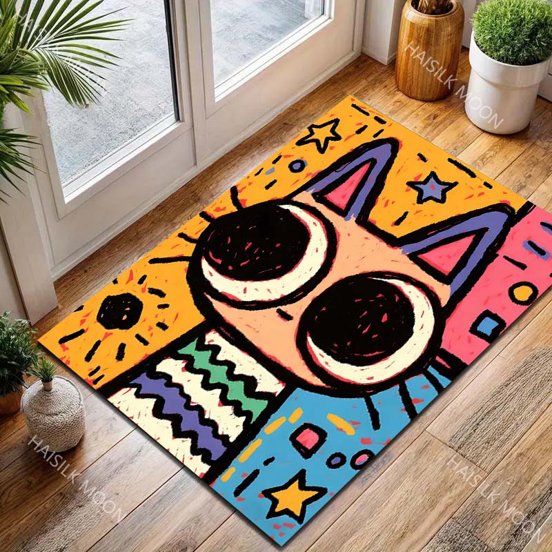 Multiple Sizes Cartoon Cat Face Colorful Background Carpet for Living Room Bedroom Sofa Home Decor Rus Non-slip Floor Mat