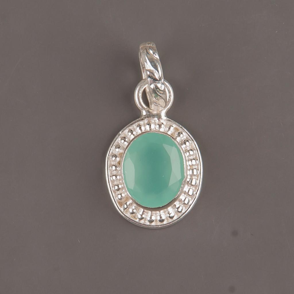 Aqua Chalcedony Gemstone 925 Sterling Silver Jewelry Handcrafted Pendant 1.20" PP-7-13