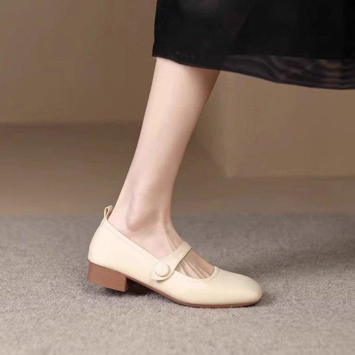 Natural Roll Mary Jane Shoes Soft Commuter Single Shoes Women Chunky Heel Soft Bottom Gentle Shoes Grandma Shoes