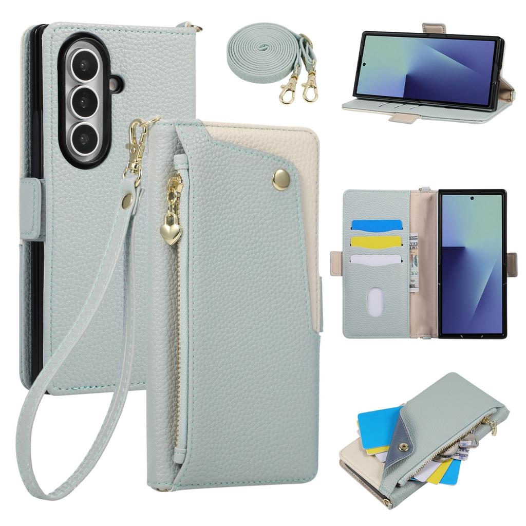 Crossbody Wrist Strap Case for Samsung Galaxy Z Fold 8 Ultra 7 6 5 4 3 5G Wallet with Card Holder Zipper PU Leather Flip Cover