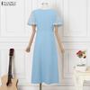 ZANZEA Women Elegant Square Collar Short Sleeve Lace Patchwork Dress