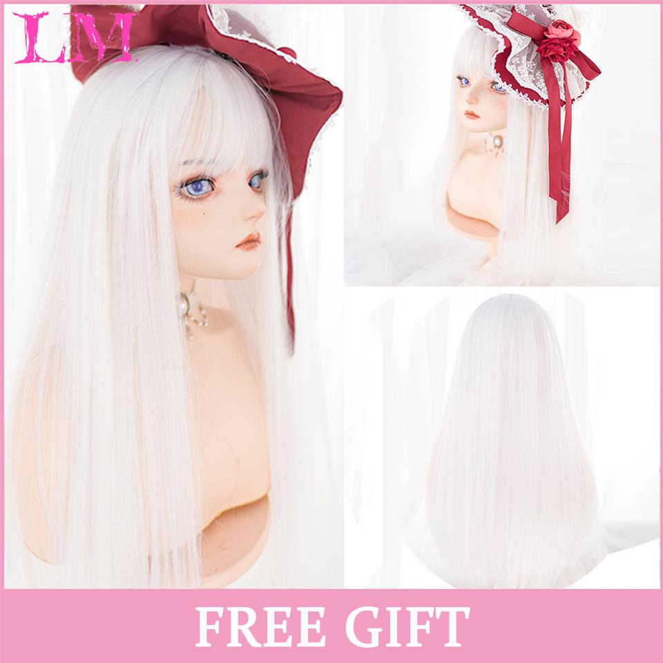 LM Cosplay-Perücke mit Pony, synthetisches glattes Haar, 61 cm lang, hitzebeständig, rosa Perücke für Frauen