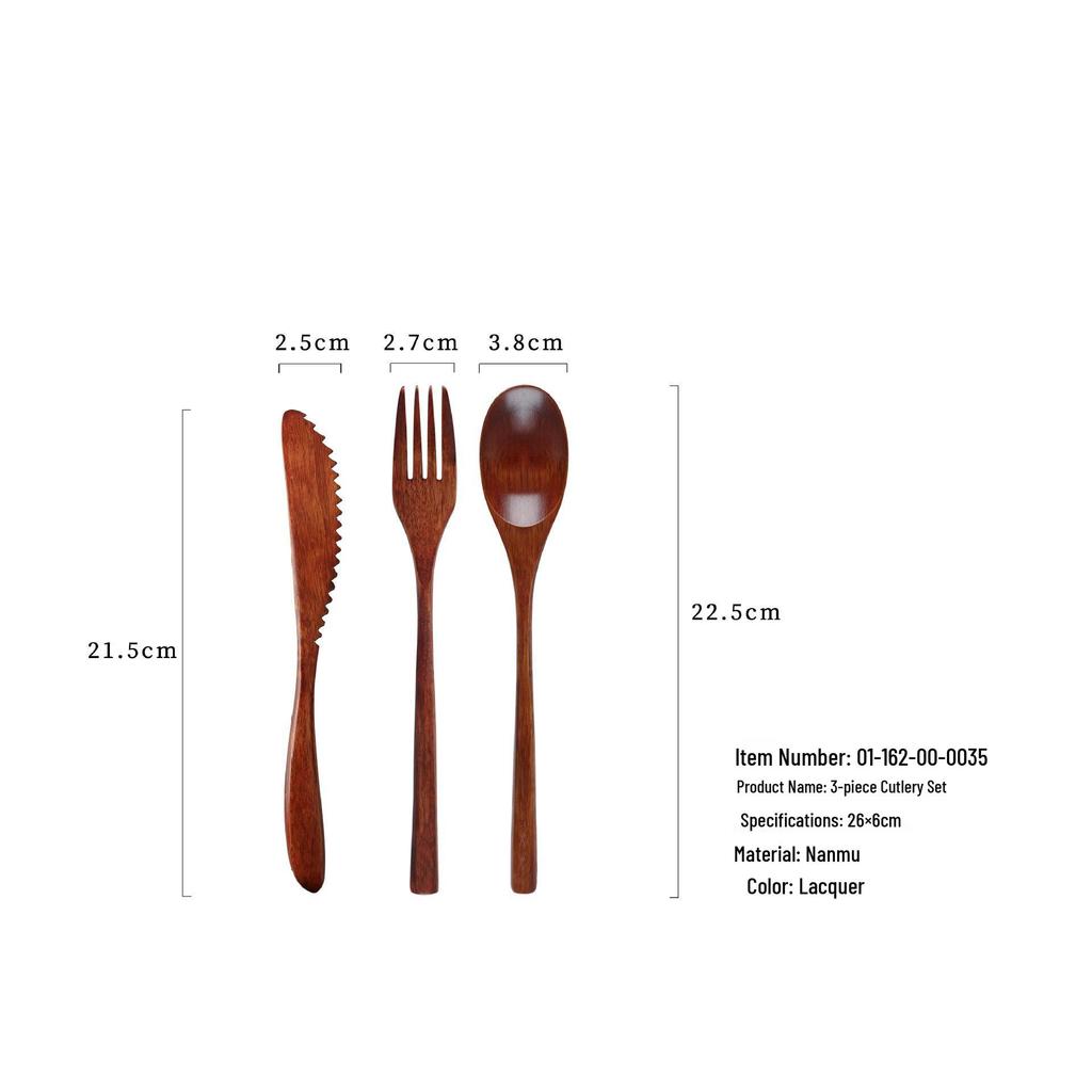 Japanese Korean Wooden Spoon & Chopsticks Set - Portable Tableware for Soup, Rice, and Serving.
