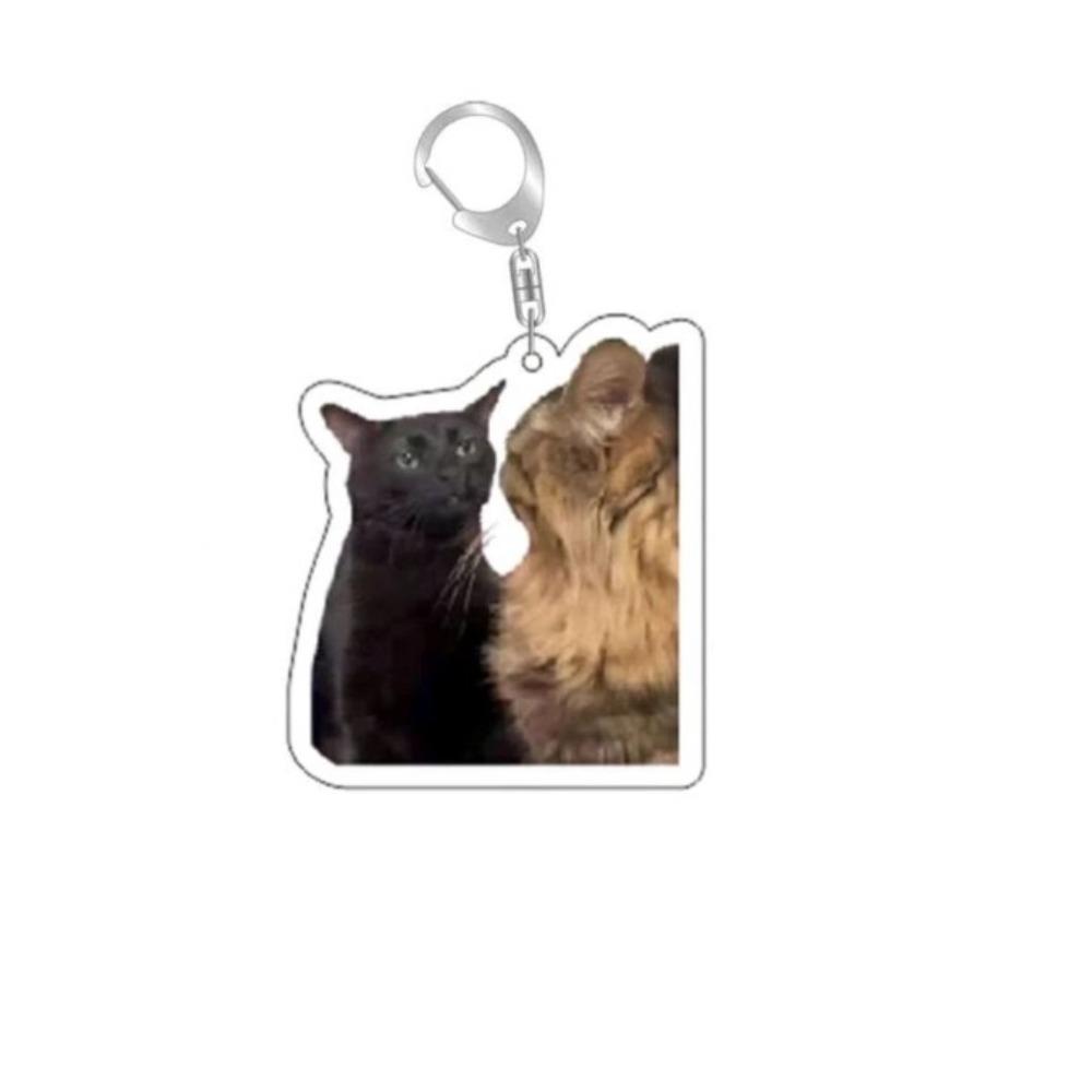 Internet Celebrity Cat Meme Keychains Acrylic Huh Cat Pendant Cute Happy Cat Key Rings Bags Key Charm Decorations Gifts Kawaii