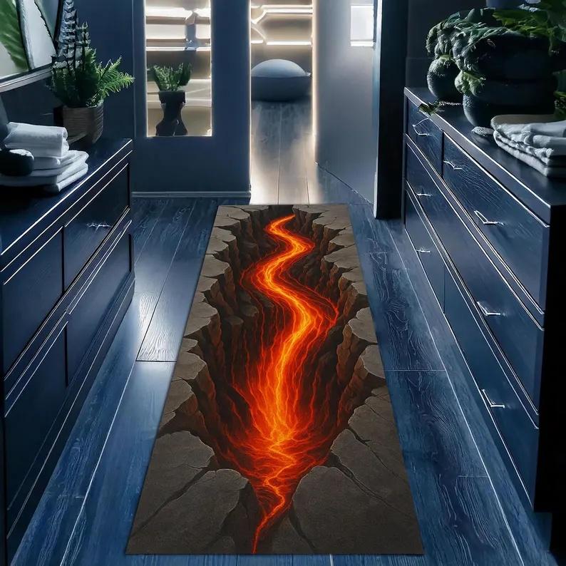 Magma Pattern Runner Rug Visual 3D Hole Crack Carpet Home Corridor Home Decoration Porch Entrance Covered with Mat