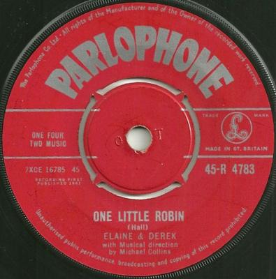 7inch Record ELAINE DEREK One Little Robin Brahms Lullaby 45R4783 PARLOPHONE 1961 UK Pop Used