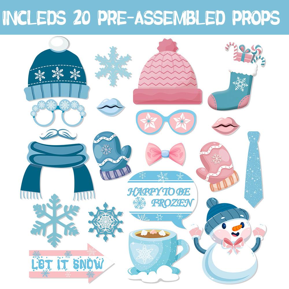 New Style, Christmas Theme, Cartoon Snowman, Blue Pink, Handheld Props, DIY Funny Party, Photo Props and Supplies