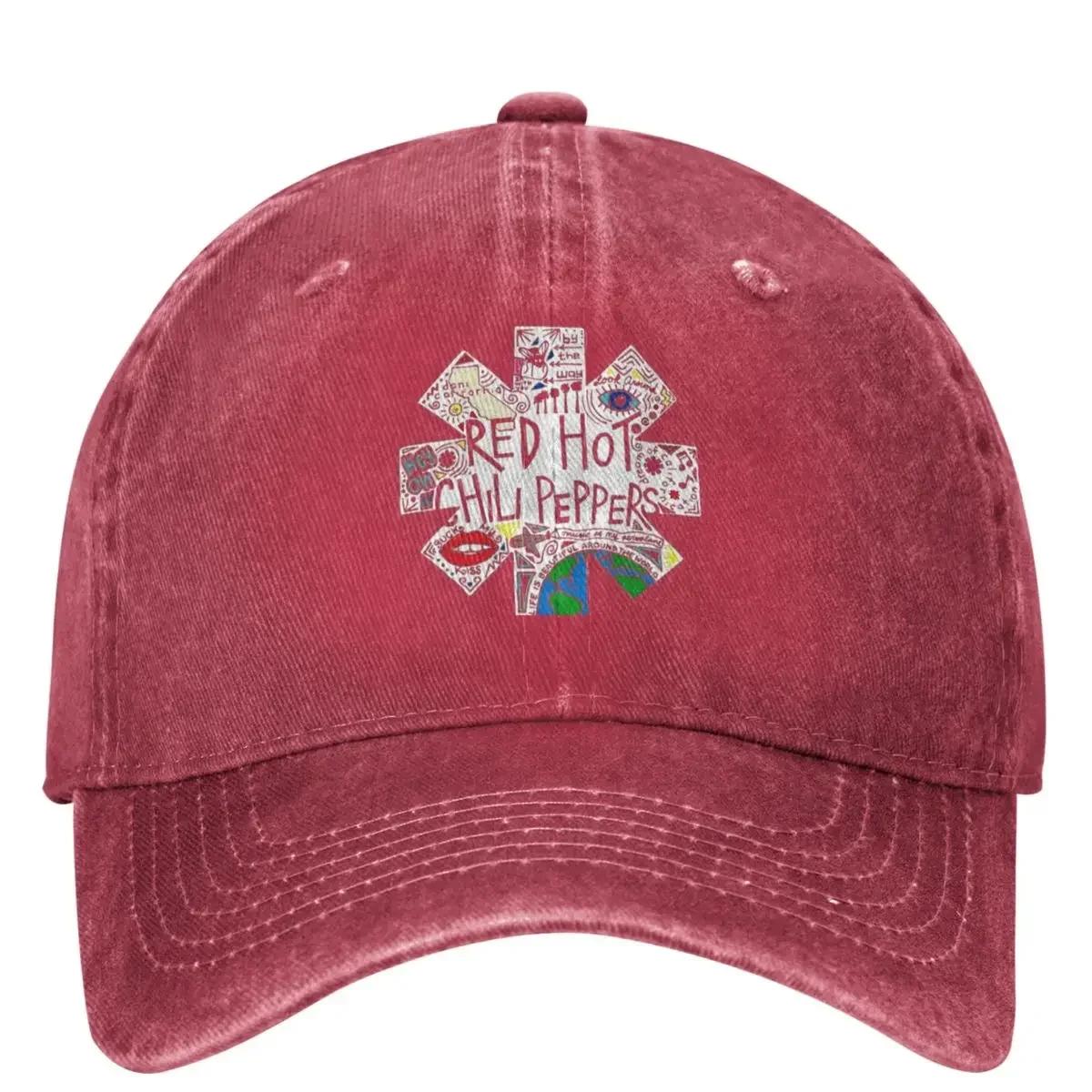 Red Hot Fire Squid Chilis Peppers Denim Baseball Cap Lips Chilis Earth Kpop Rock Hip Hop Hats Summer Couple Vintage Snapback Cap One Size
