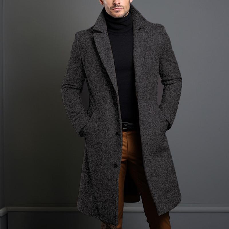 Caldo e Confortevole Trench Nero da Uomo a Maniche Lunghe Monopetto Cappotto Perfetto per Autunno e Inverno