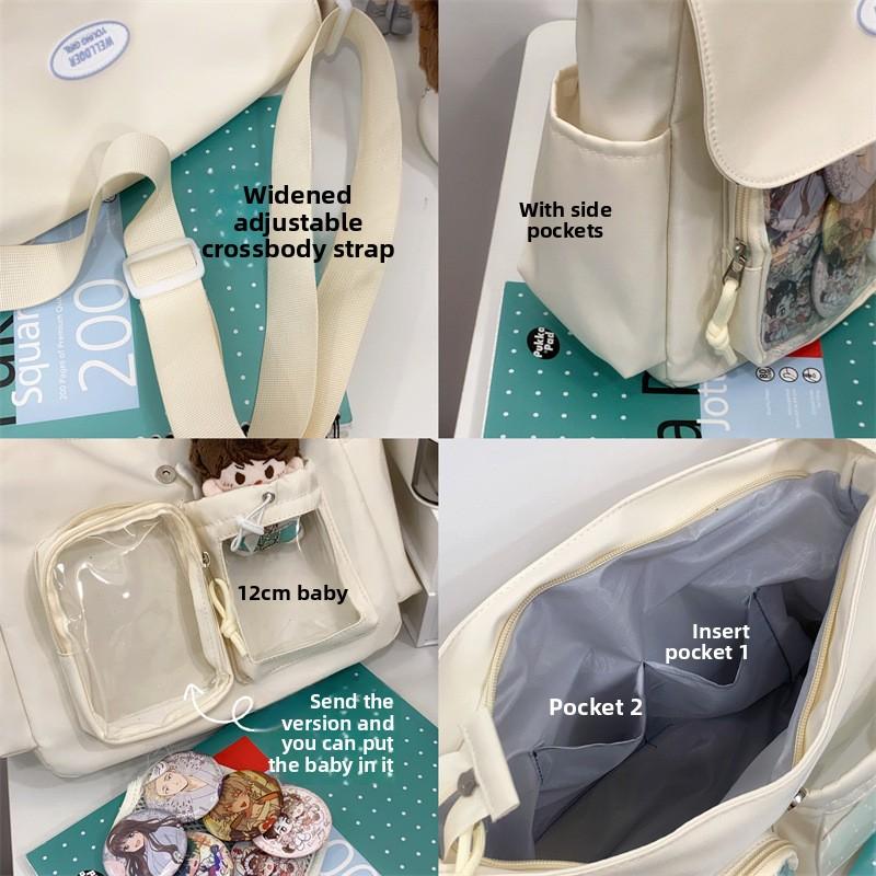 Japan Style Cute School Girl Crossbody Shoulder Bag Preppy Style Large Capacity Messenger Tote Transparent Ita Bag Kawaii