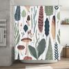 Vintage-Inspired Bath Curtains Featuring A Charming Forest Theme With Leaves, Mushrooms, Ferns, Feathers Perfect For Creating A