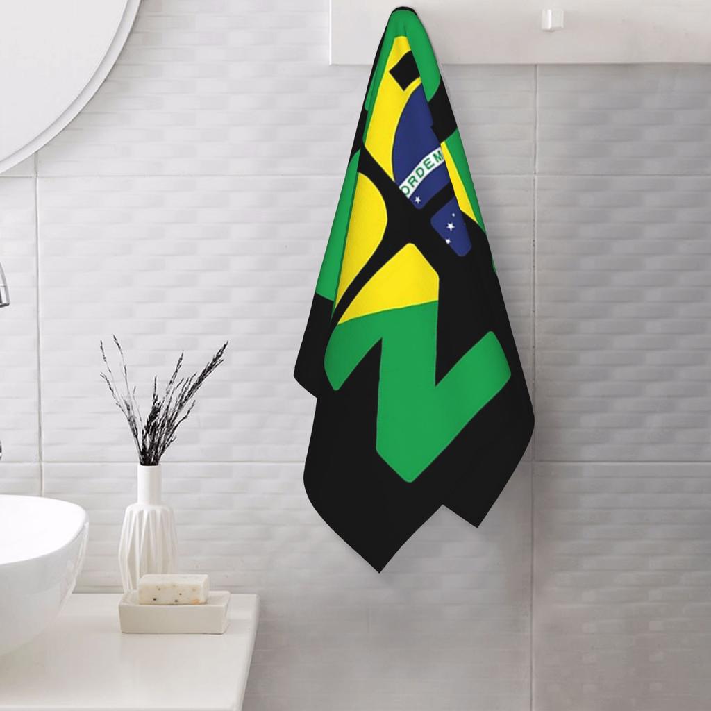 Brazil Flag Text Soft Face Towel Quick Dry Pool Bath Cotton Towels Absorbent