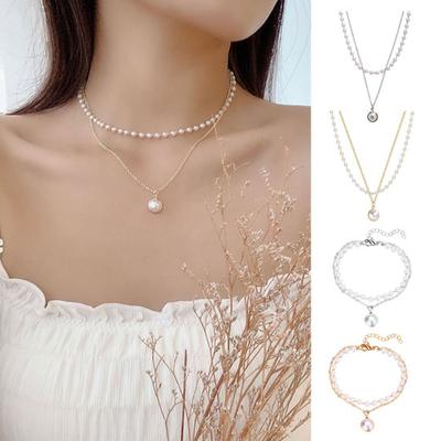 Handmade Faux Pearl Bracelet for Women Adjustable Alloy Bracelet Imitation Pearl Necklace Retro