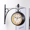 Vintage Wall Clock with Iron Rack Europe Double-sided Battery Operated Living Room Bedroom Indoor Digital Analog Clock Home Decoration Gift