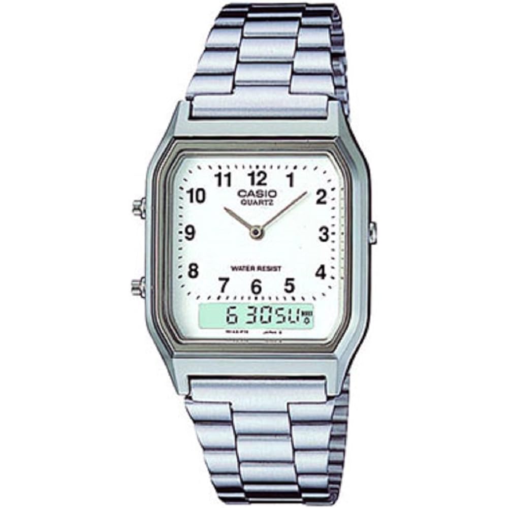 Casio AQ230A-7B Classic Quartz Watch Silver Stainless Steel Band 30m Water Resistant