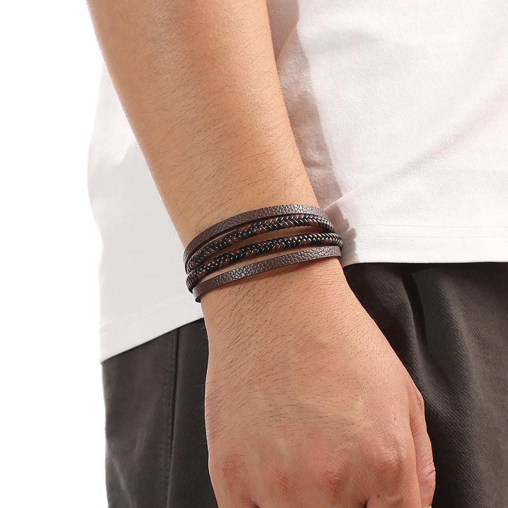 Unisex Hand-Woven Leather Bracelet with Magnetic Stainless Steel Clasp