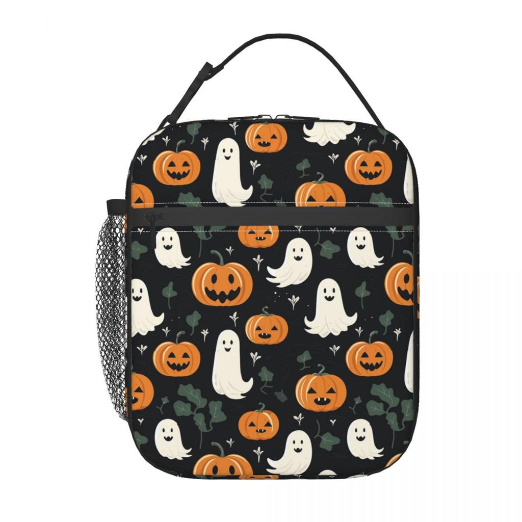Pumpkin And Ghost Halloween Pattern Insulated Lunch Bag for Women Kids Portable Food Boxes Thermal Lunch Box Tote