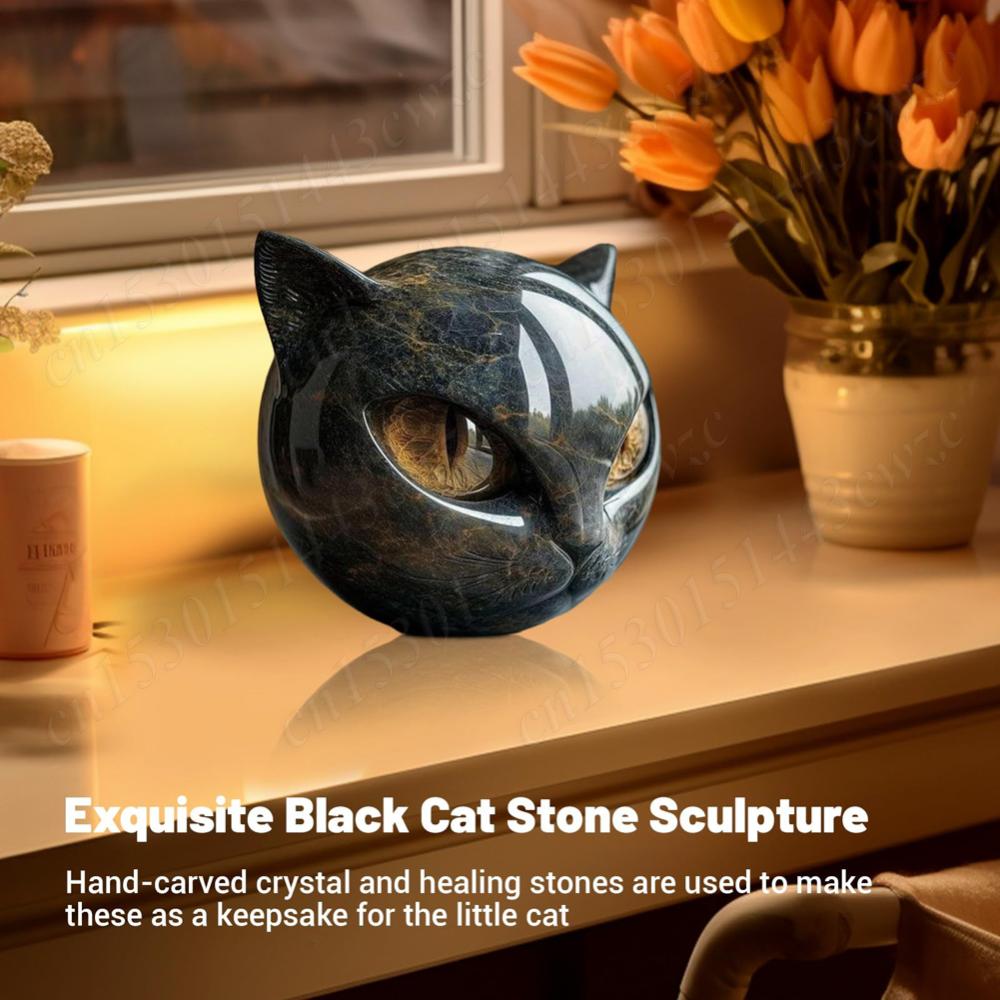 Luxury Black Cat Stone Sculpture Halloween Black Obsidian Crystal Gemstone Cat Artwork Elegant Home Decoration Gemstones Gifts