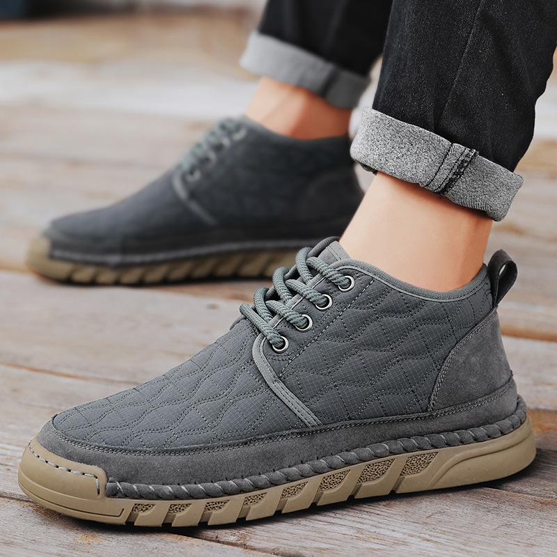Cotton shoes men's winter velvet warm short boots snow boots men's shoes men's high-top non-slip and wear-resistant lace-up short boots