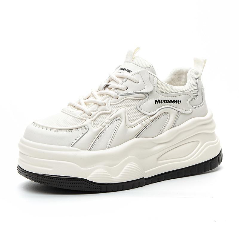 Genuine leather pops shoes thick bottom muffin casual white shoes