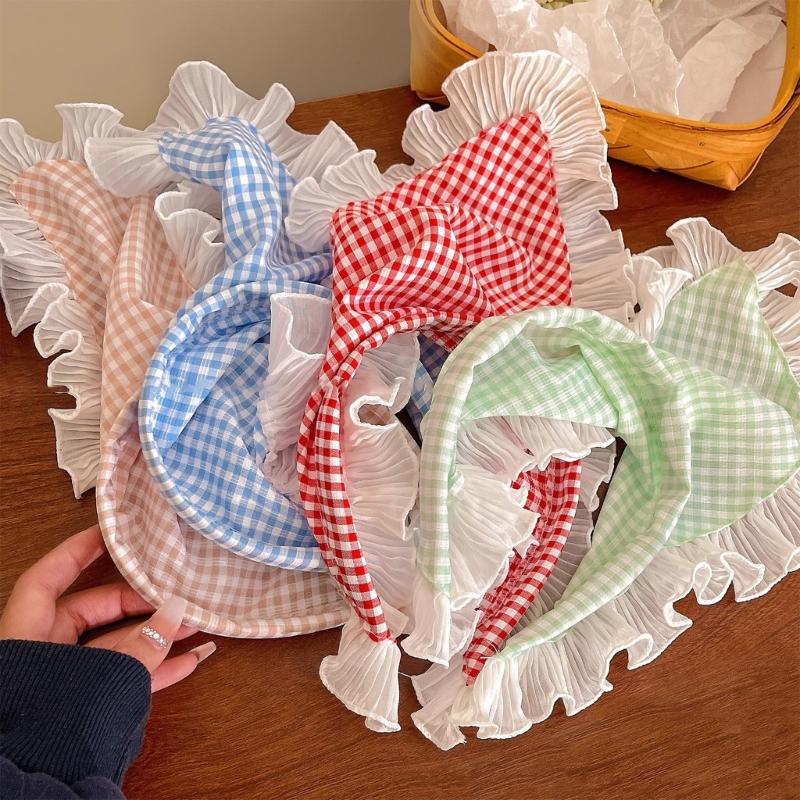 Comfortable Breathable Fabric Lace Bandana Headscarf for Women French Integrated Headwrap Pastoral Hair Decoration