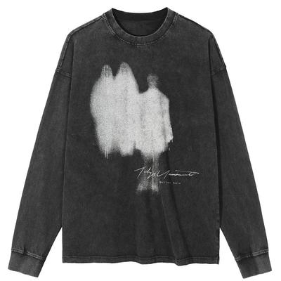 Tricou Streetwear Shadows Graphic Negru Spălăcit Bumbac Unisex Topuri Tricouri Mărimi Mari Tricou Lung