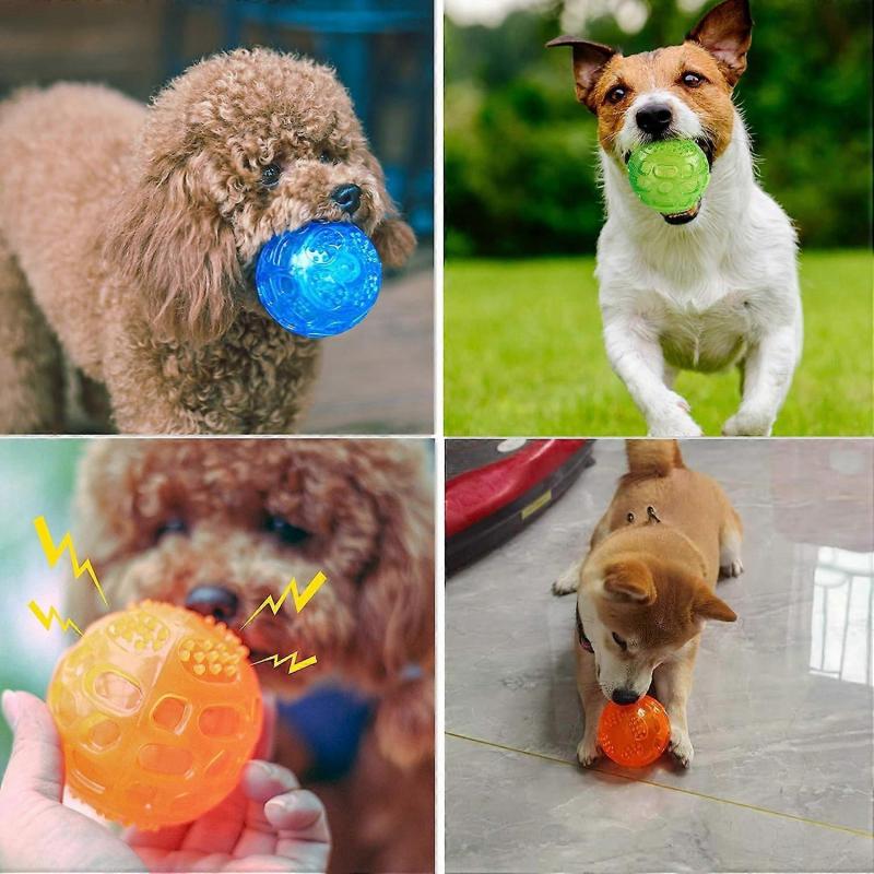 Dog Ball Squeak Toy Durable Puppy Chew Ball Waterproof Floating Stretch Rubber Ball with Squeak for Training Swimming, 3-Pack (Orange, Blue, Green)