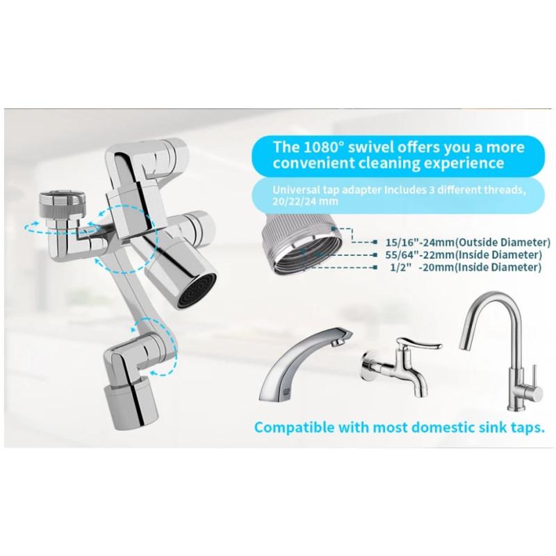 1080° Universal Rotation Faucet Extender Dual Mode Sprayer Head Kitchen Robot Arm Extension Taps Bathroom Swivel Faucet