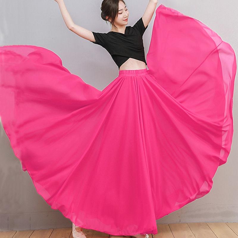 720° Chiffon Swing Skirt: High Waist, Ethnic Dance Red, Slimming Design