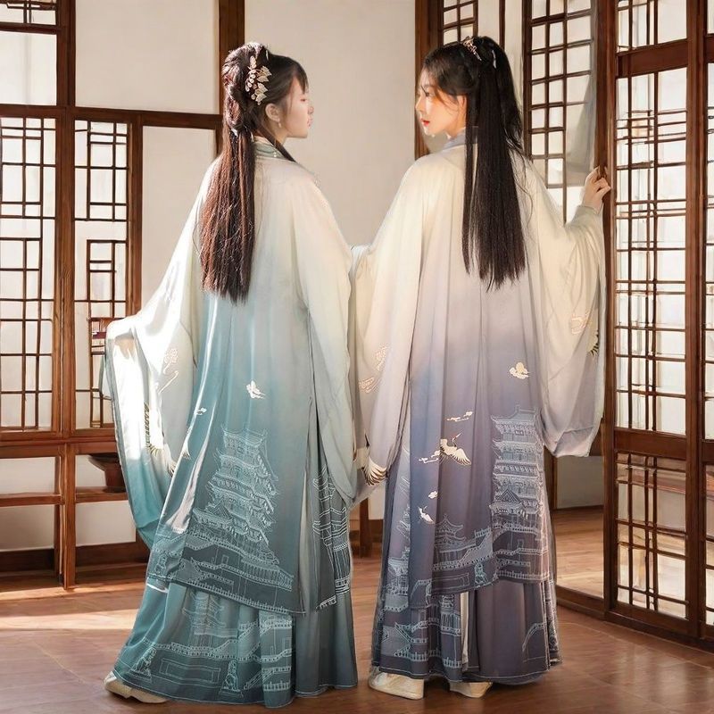 Elegantní dámské Hanfu s kříženým límcem v čínském stylu, taneční šaty pro dynastie Wei a Jin