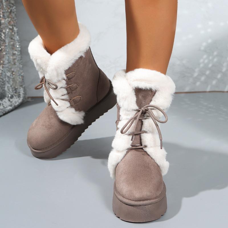 Autumn and Winter Snow Boots Women's Fleece Thickened Thick Sole Heightening Fur Integrated Cotton Shoes Fluff Warm Boots