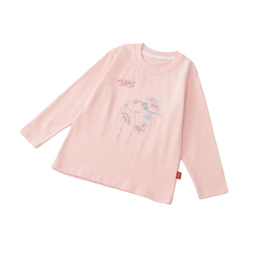 Autumn 2025 Girls' Frog Button Long Sleeve Shirt - New Chinese Style