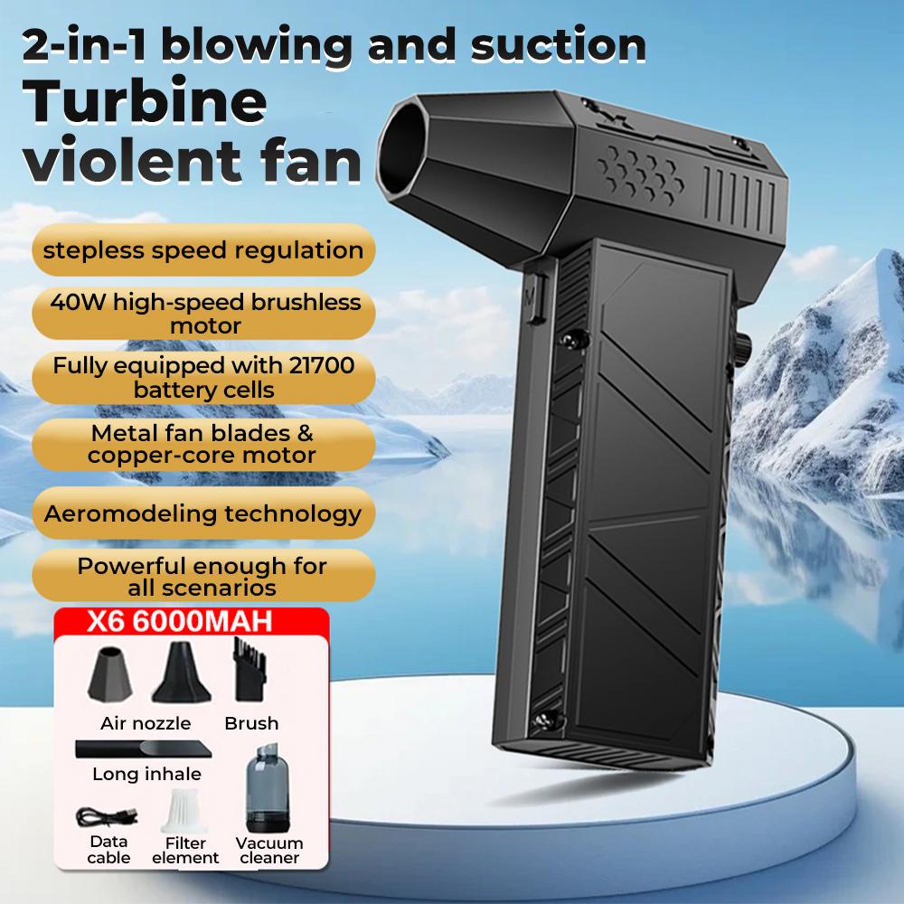 X6 Pro Violent Fan 400000RPM Powerful Air Blower Vacuum Dust Cleaner Type-C Charging Winds 53m/s Brushless Turbo Jet Blower Fan