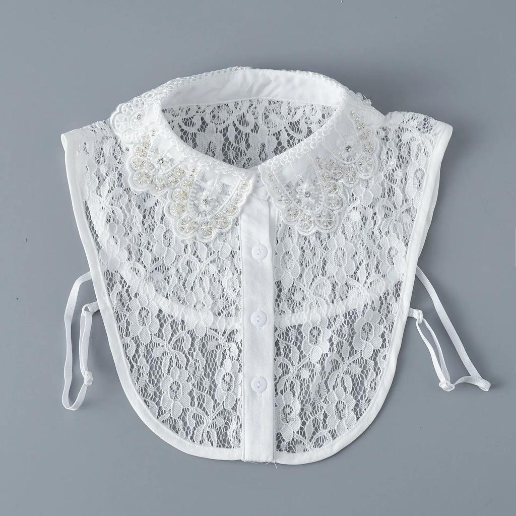 Girls Hollow Out Lace Shirt Detachable Fake Collar Shirt Lapel Blouse Top Adjustable Women Clothes Ladies False Collar Decor