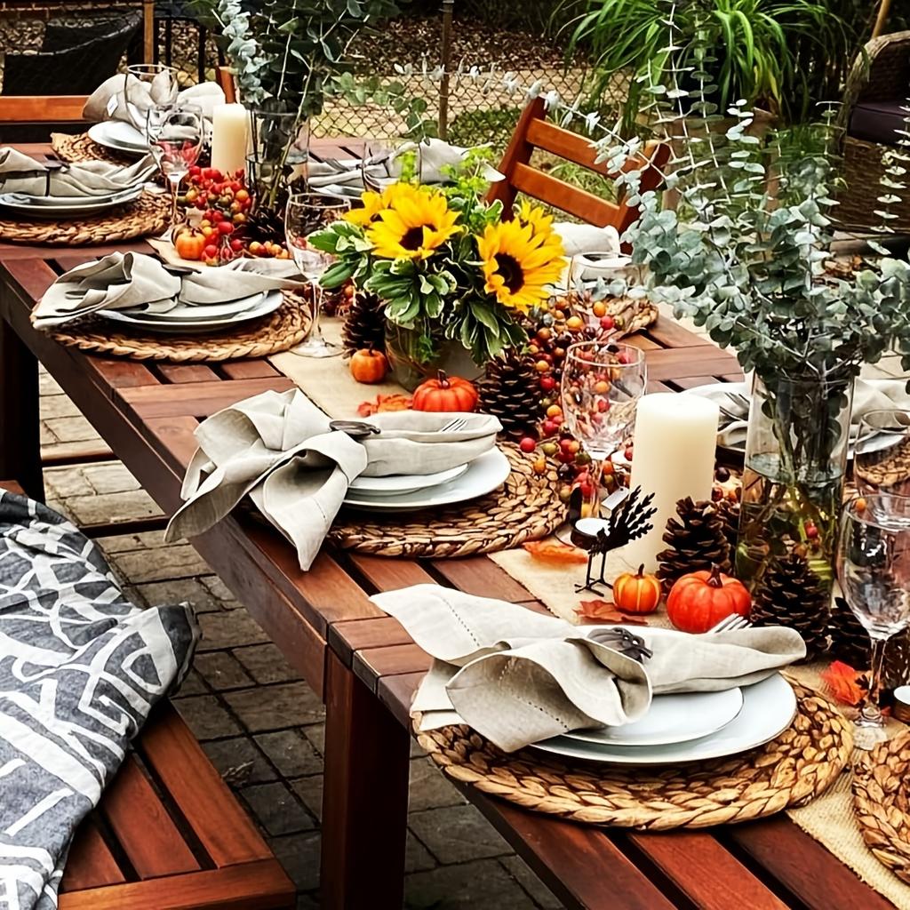 6-Piece Hand-Woven Rattan Placemats - Round Woven Table Mats, Suitable for Dining Rooms and Living Rooms, Heat-resistant