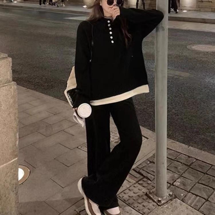 2025 Autumn Fashion: Women's Knit Sweater & Wide-Leg Pants Set for Plus Size