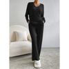 Spring Women Outfit Loose Knit Two Piece Set V Neck Top with Wide Leg Pants Casual Wear