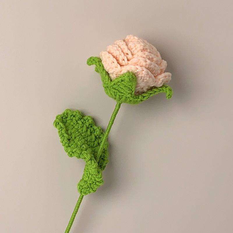 1PC Knitted Flower Rose Fake Flowers Bouquet Wedding Party Decoration Hand Knitting Crochet Woven Artificial Flower Table Decor