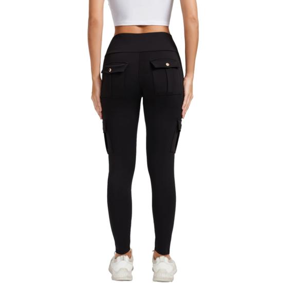 Yousheng Women High Waist Cargo Leggings with Pockets Tummy Control Hip Lifting Yoga Workout Tight Pants Stretch Body Shaping Skinny Trousers