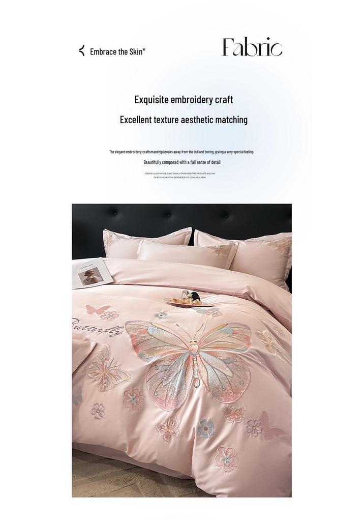 Light Luxury 100% Cotton Embroidered 4-Piece Bedding Set with Rounded Corner Sheets