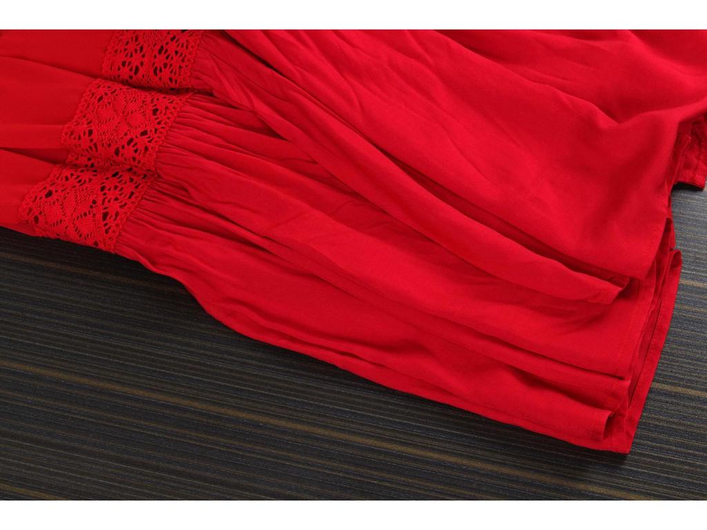 Women's V-Neck Red Dress for Travel and Vacation: Beach, Desert, and Grassland Style (F2105)