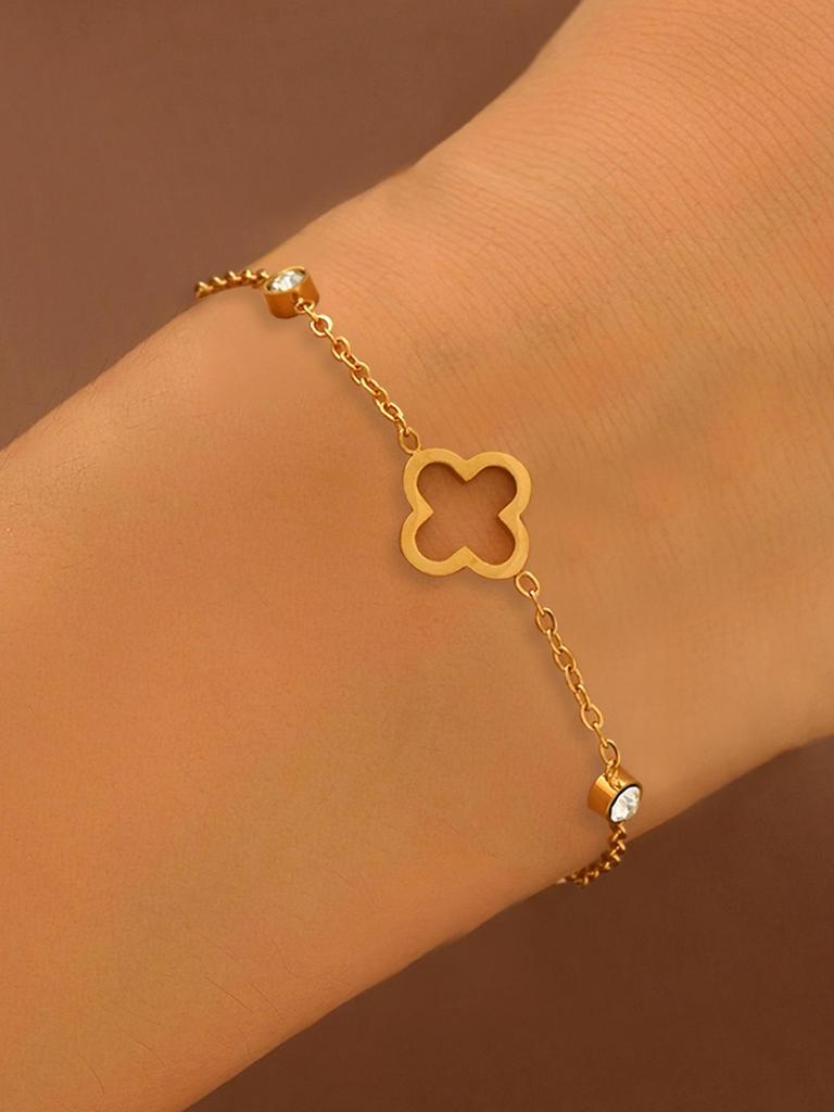 Elegant European Lucky Plum Blossom & Four-Leaf Clover Diamond Bracelet