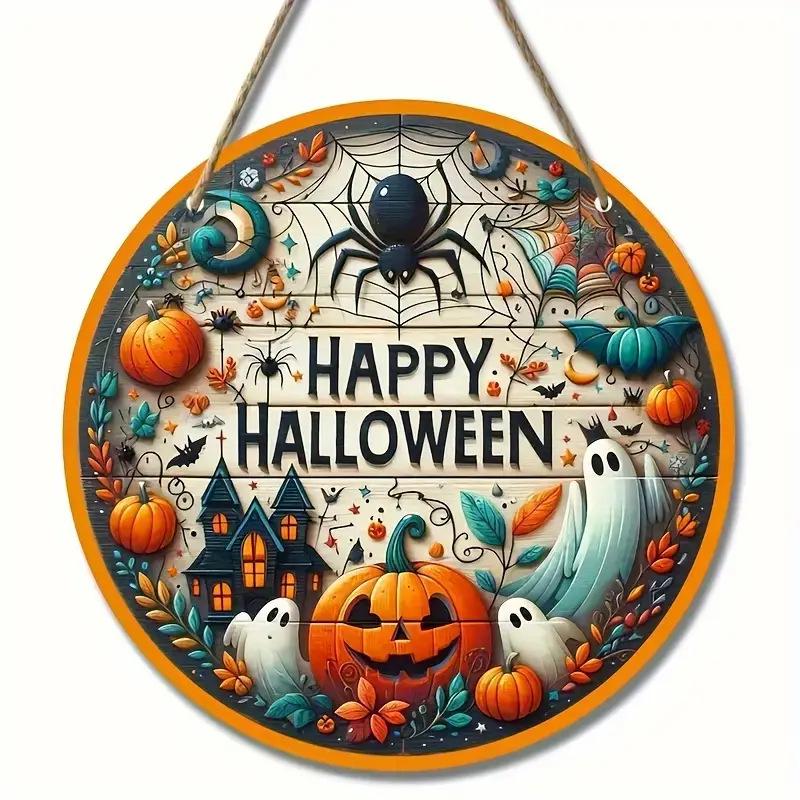 Pumpkin Wood Sign: Halloween Round Craft Door Pendant