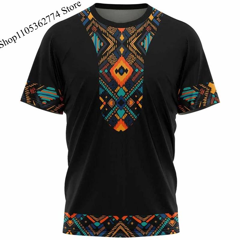 

African Ethnic Tribal Dashiki T-Shirts Men 3D Printing Totem Short Sleeves Summer Street Oversized Tops Round Neck Tees S