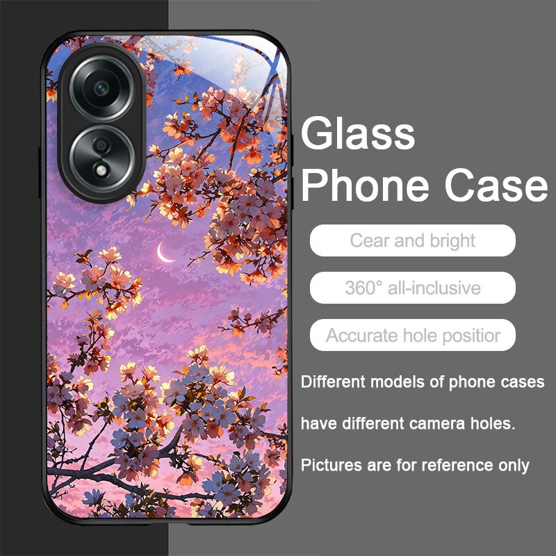 Moon Cherry Blossom Pattern Scenery Tempered Glass Phone Case for OPPO Realme 14 13 Pro Plus 12 11 10 Neo 3 X7 PRO C75 5G Covers