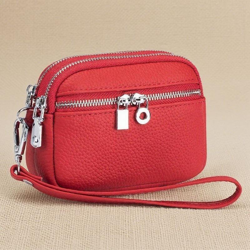Women PU Leather Coin Purse Double Zipper Wallet Wristlet Key Pouch Small Card Holder Cash Change Purse Portable Mini Clutch Bag