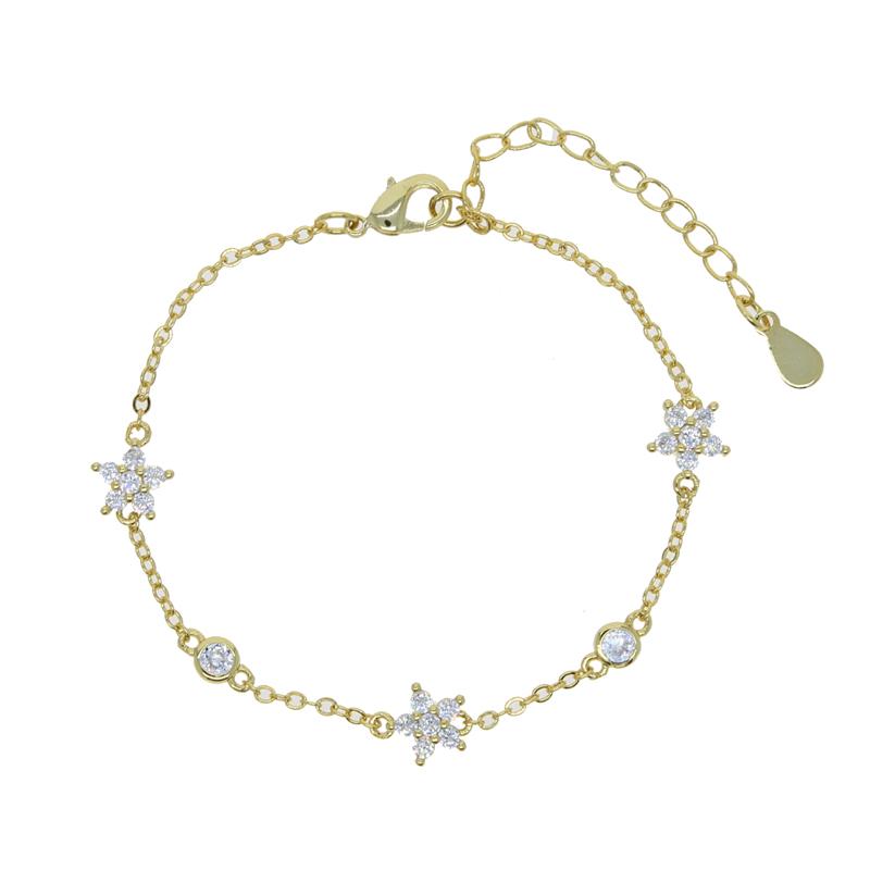 Gold Plated Cubic Zirconia Flower Charm Link Chain Bracelet Delicate Fashion Jewelry for Women Gift