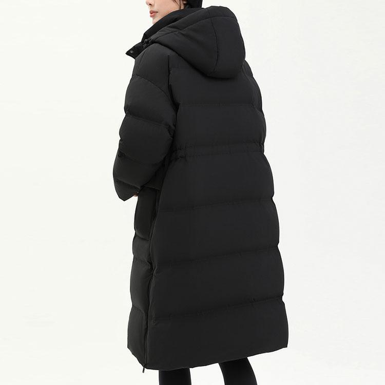 Anta Solid Color Long Warm Thick Down Jacket With Hood Women Outerwear Basic-Black 162418906-2