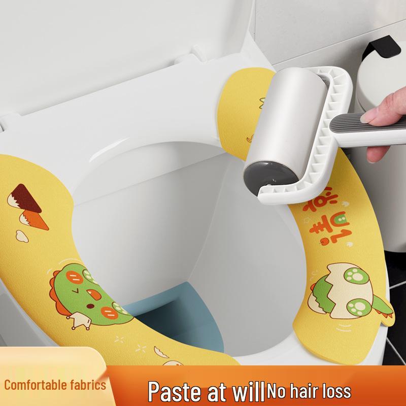 Washable Cartoon Toilet Seat Sticker with Electrostatic Adsorption - Warm, Universal, and Self-Adhesive for All Seasons